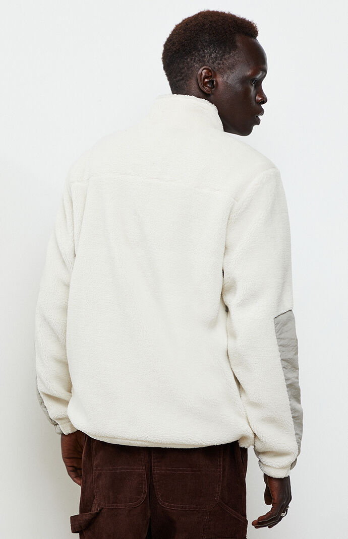 White & Gray Zip-Up Sherpa Jacket