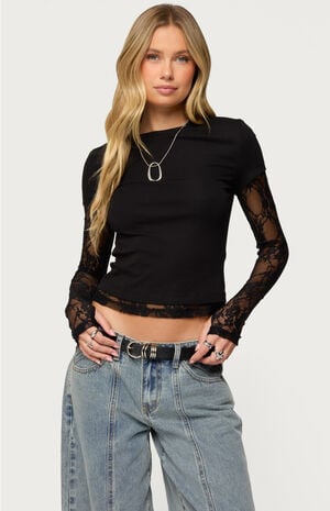 Layered Lace Sleeve T-Shirt image number 1