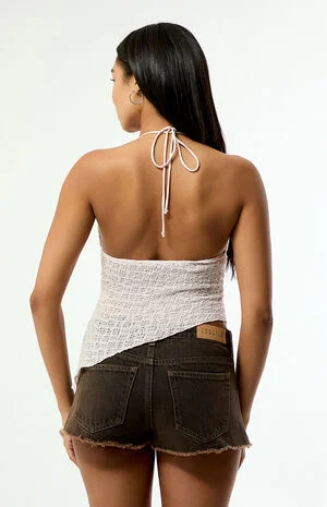 Netted Asymmetrical Halter Top image number 4
