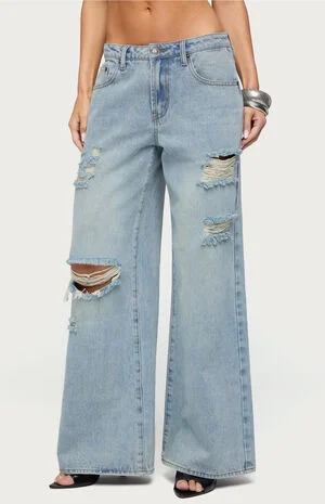 Ellah Distressed Low Rise Baggy Jeans image number 1