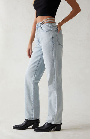Light Blue Sparkle Dad Jeans image number 3