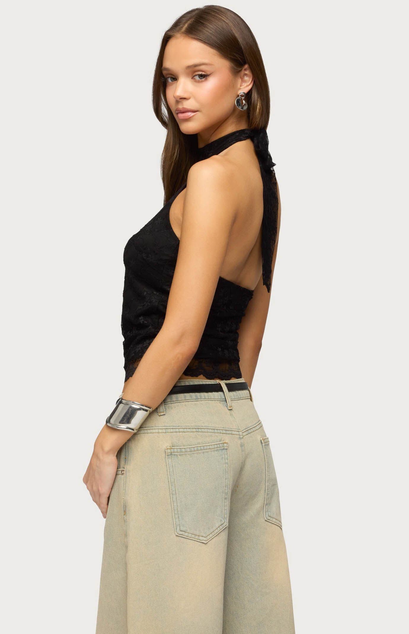 Edikted Perrie Lace High Neck Halter Top