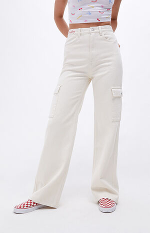 By PacSun Off White Ultra High Waisted Fitted Flare Pants image number 2