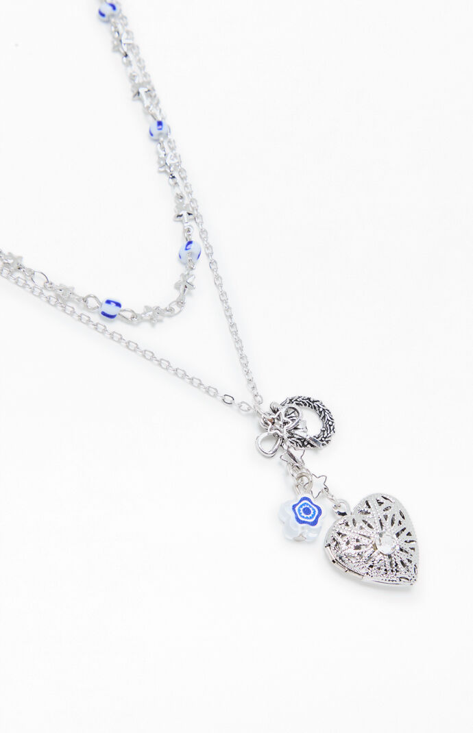 LA Hearts Heart Etched Beaded Layered Necklace