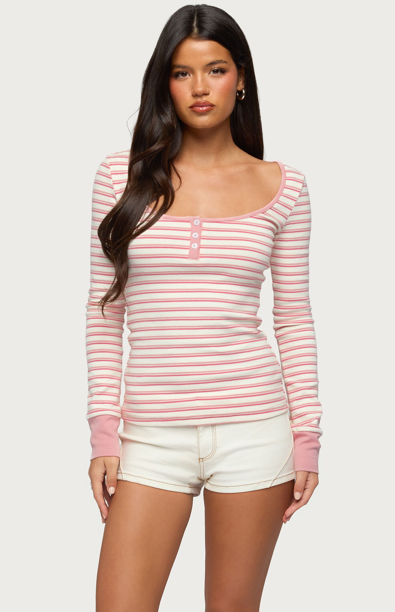 Edikted Jaida Striped Henley Top