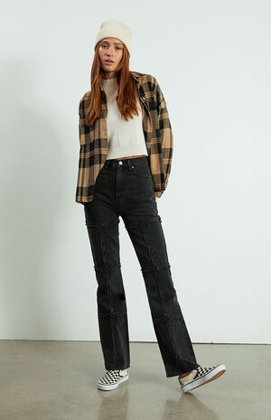 Eco Black Frayed High Waisted Bootcut Jeans image number 2