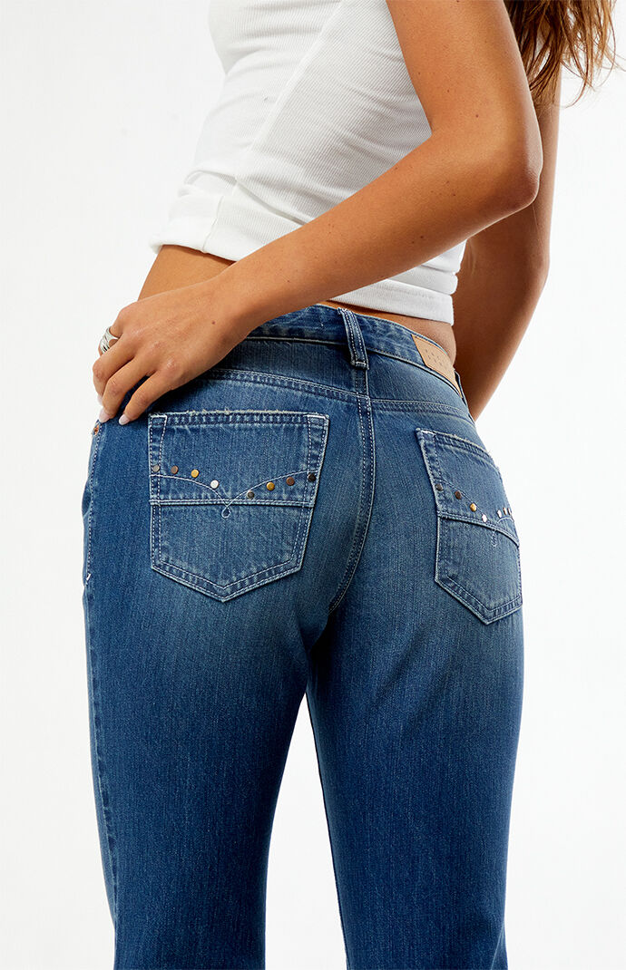 Pacsun Jade Low Rise Bootcut Jeans Pocket Studs Dark Blue