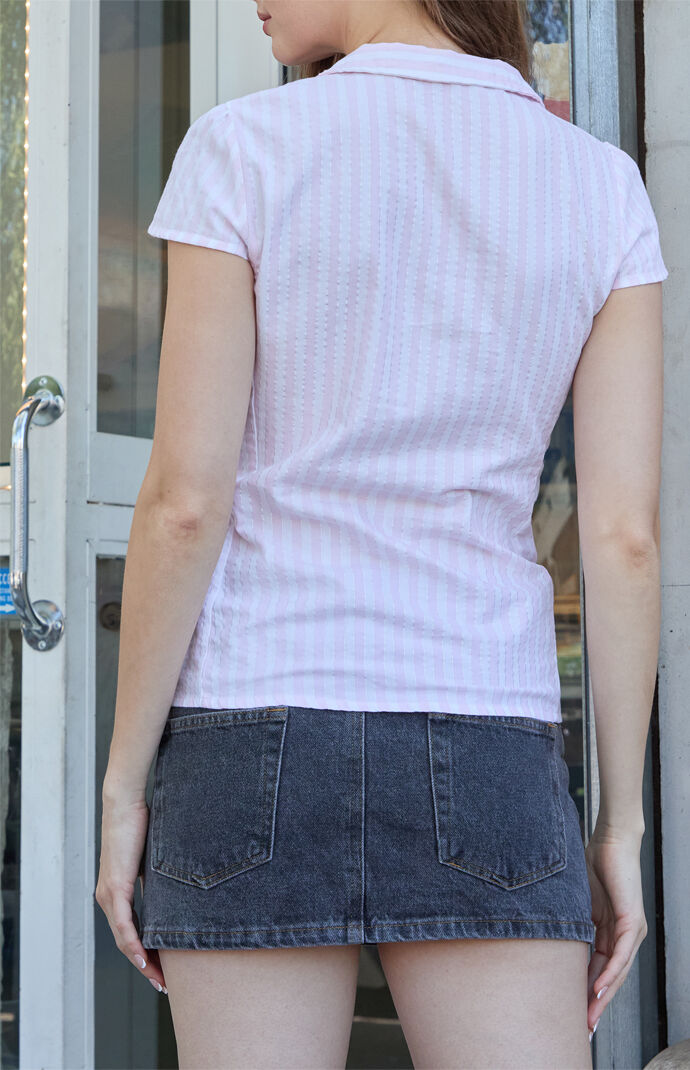 John Galt Pink Striped Glitter Rue Collared Top