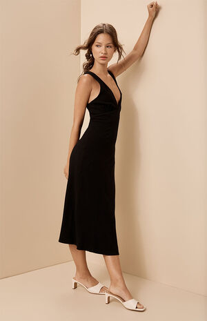 V-Neck Bias Cut Midi Dress image number 3