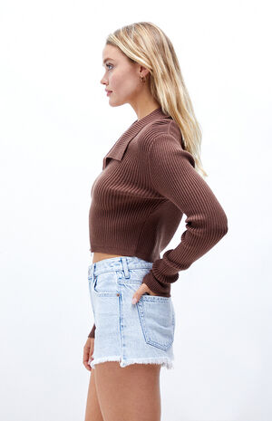 Eco Acid Blue Wash High Waisted Denim Festival Shorts image number 2