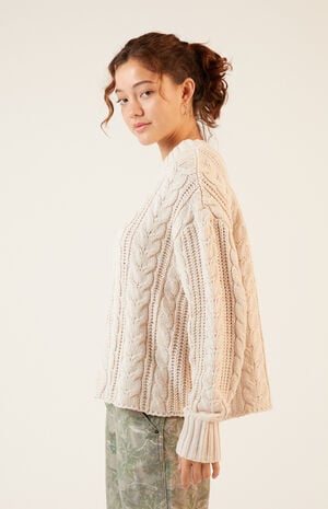 Violet Cable Knit Boxy  Sweater image number 4