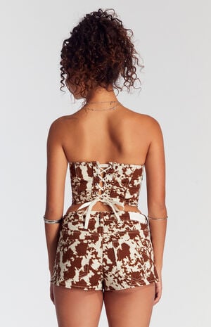 Cow Print Denim Micro Shorts image number 4