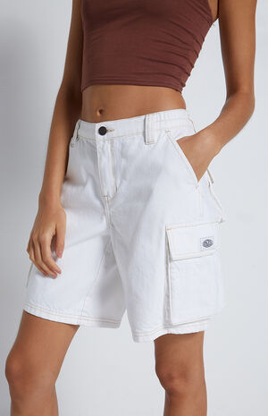 Off White Elastic Waist Boyfriend Cargo Shorts image number 3