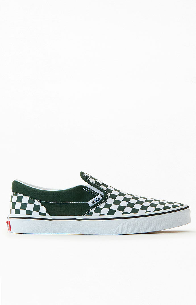 Kids Green Checker Classic Slip-On Shoes