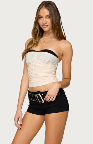 Contrast Bra Ruched Mesh Corset image number 3