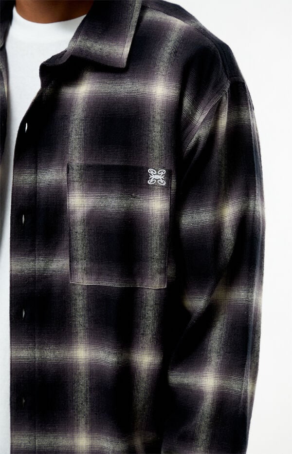 Pacsun Black & Purple Plaid Long Sleeve Flannel Shirt