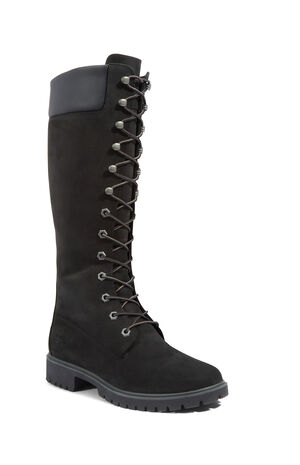 Women's Black Premium 14inch Lace-Up Waterproof Boots image number 10