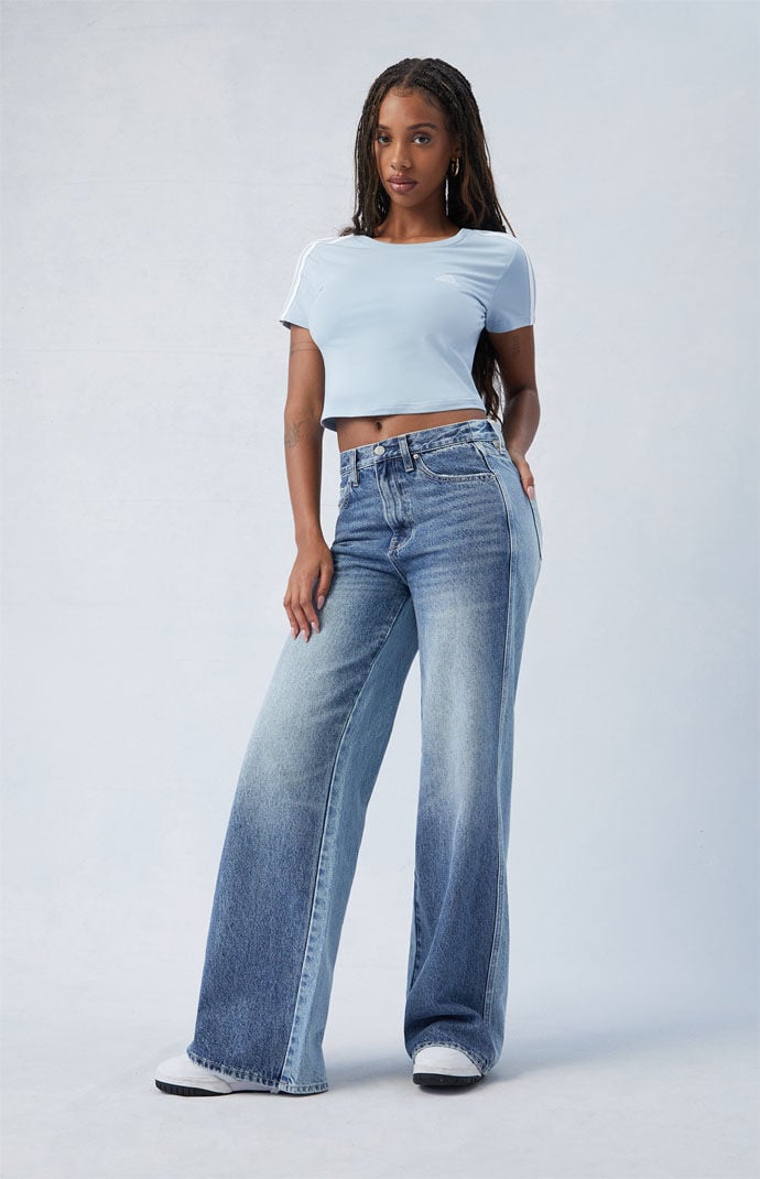 Pacsun Women s Eco Two Tone Mid Rise Baggy Jeans in Medium Indigo Size 25