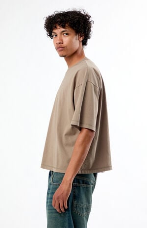 Brown Solid Dropped Shoulder Cropped T-Shirt image number 2