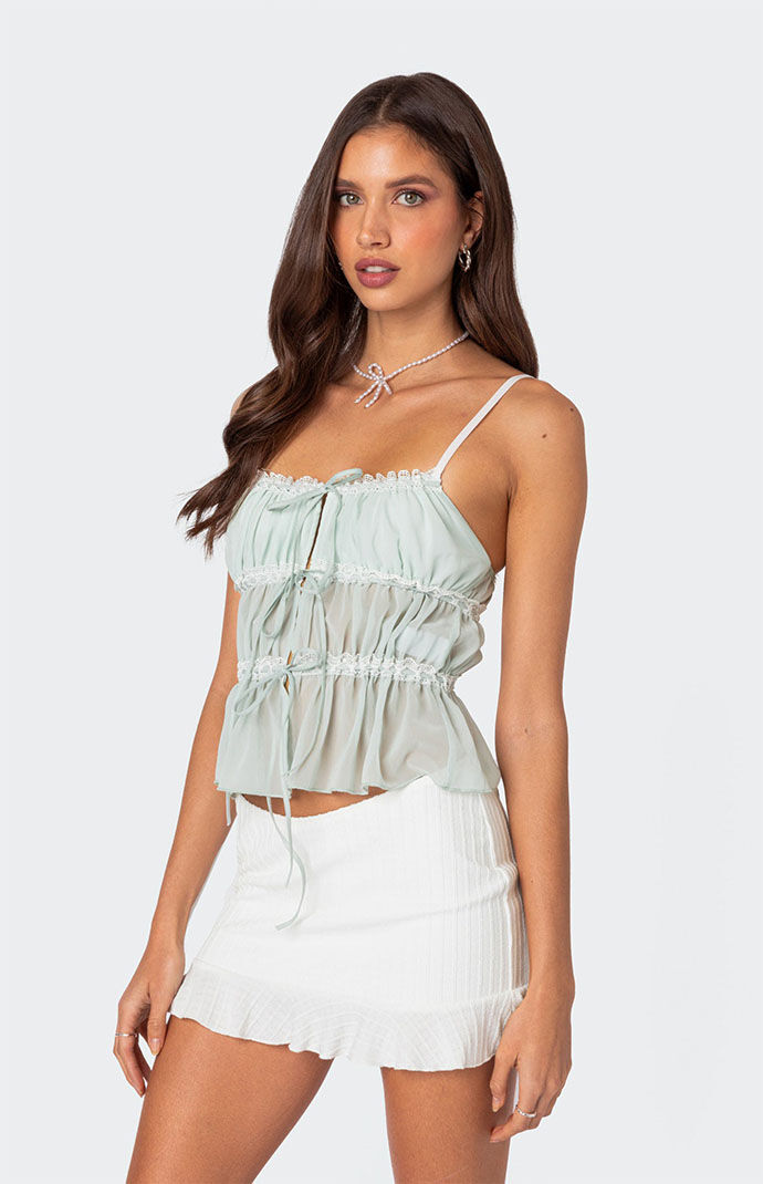 Edikted Addy Tie Front Sheer Chiffon Top | PacSun
