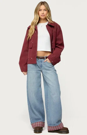 Edikted Plaid Cuffed Low Rise Jeans | Pacsun