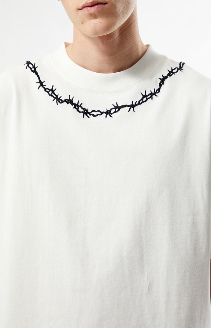 Pacsun White Barbed Wire Cropped Boxy T-Shirt