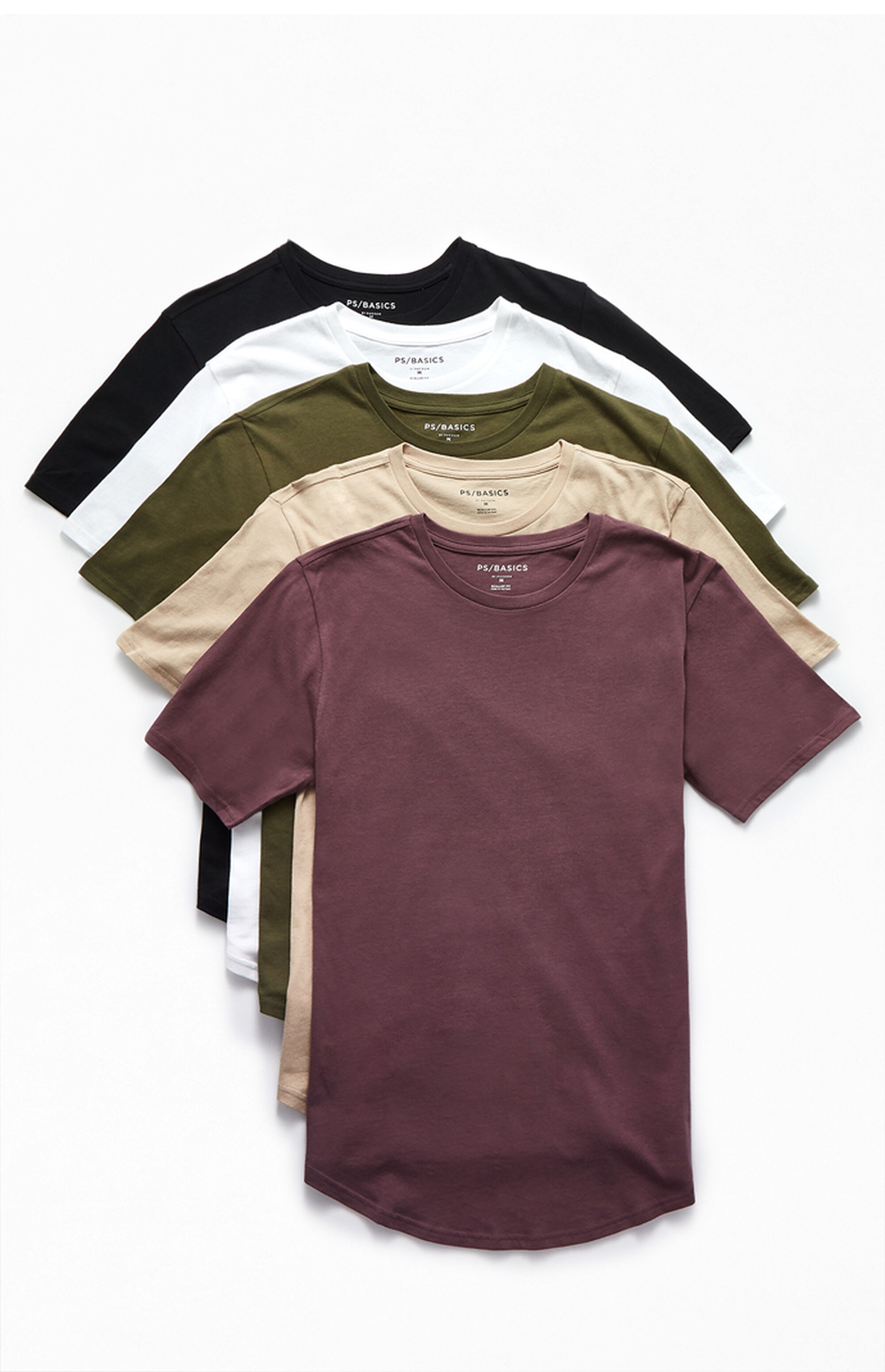 PS Basics Five-Pack Warden Scallop T-Shirts | PacSun