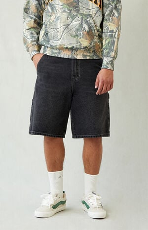 Black Baggy Denim Carpenter Shorts image number 3