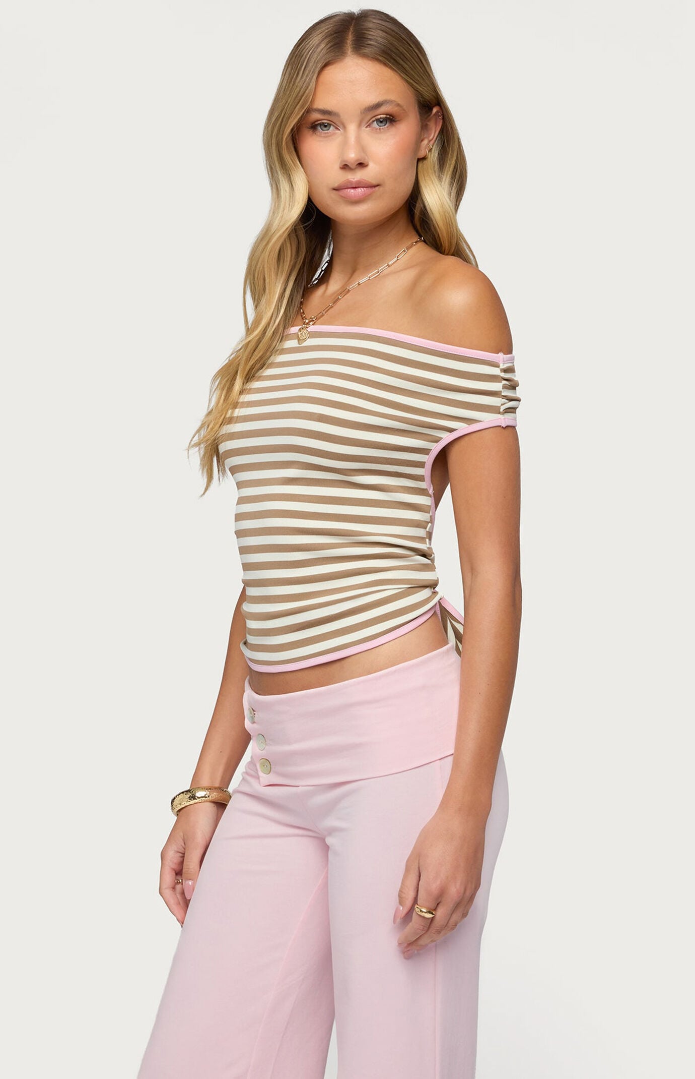 Edikted Zory Striped Off-The-Shoulder Top