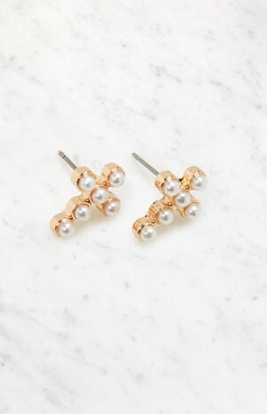 Mini Pearl Cross Stud Earrings