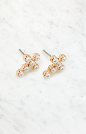 Mini Pearl Cross Stud Earrings image number 1