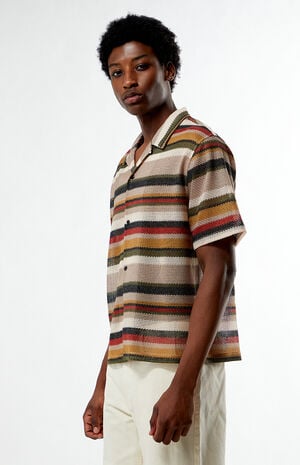 Textured Striped Oversized Resort Camp Shirt image number 3