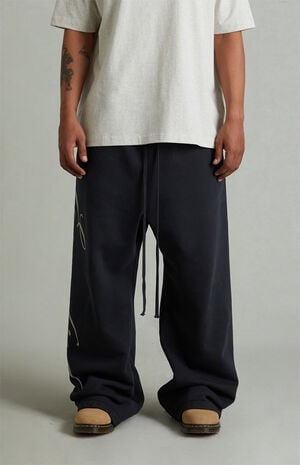 Vintage Black Script Logo Lounge Fleece Baggy Sweatpants image number 3