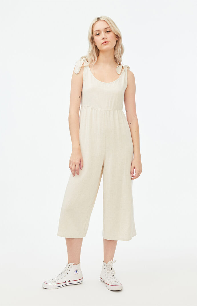 Tie Strap Linen Jumpsuit