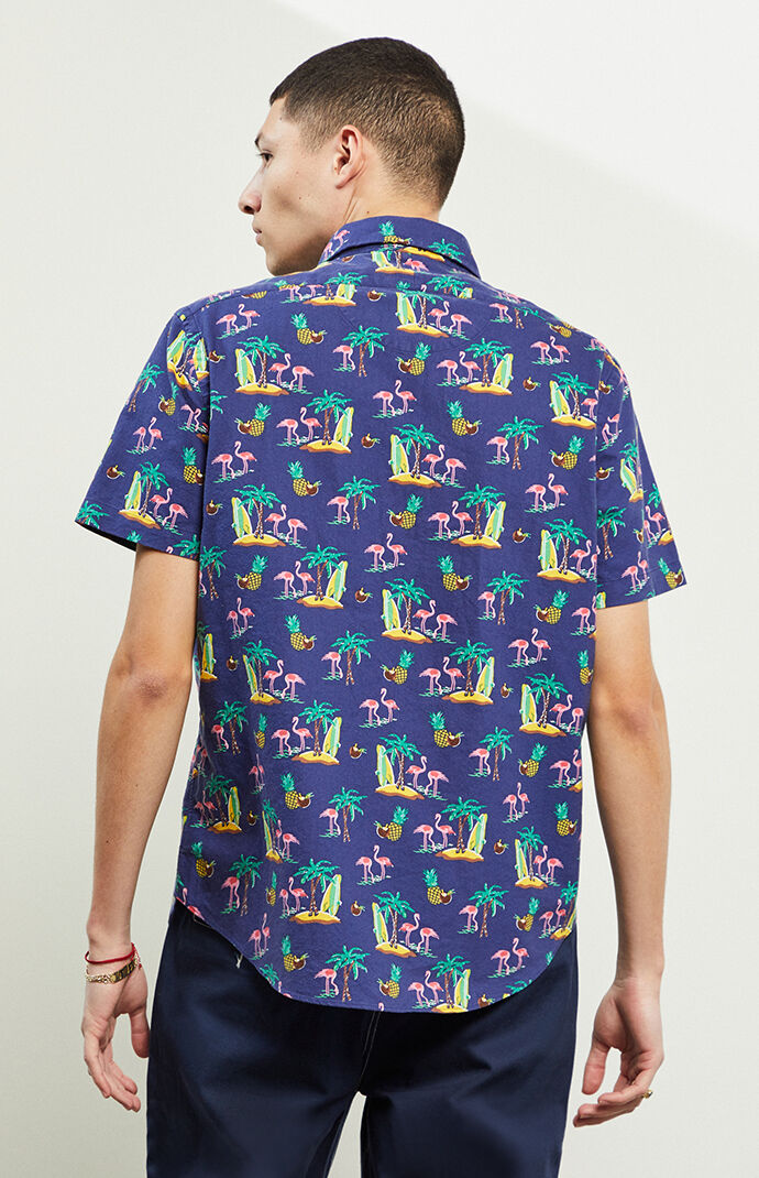 Coconut Flamingos Short Sleeve Button Up Shirt