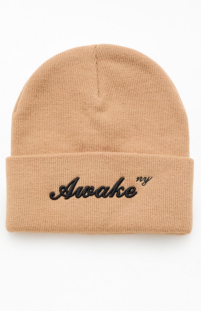 Awake NY Tan Script Logo Beanie