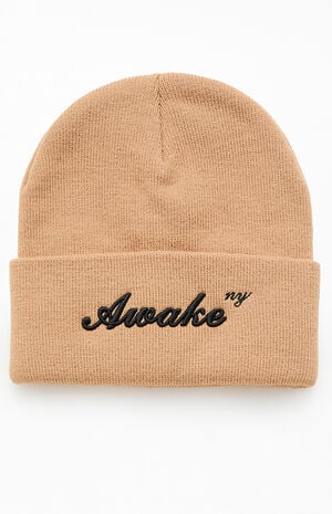 Tan Script Logo Beanie image number 1