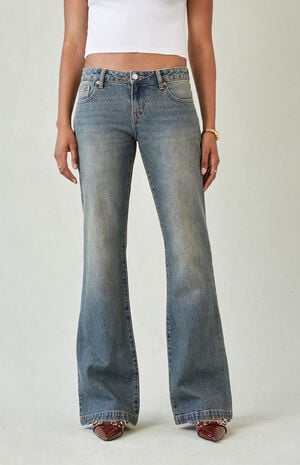 Jade Low Rise Bootcut Jeans Button Pocket Dark Blue