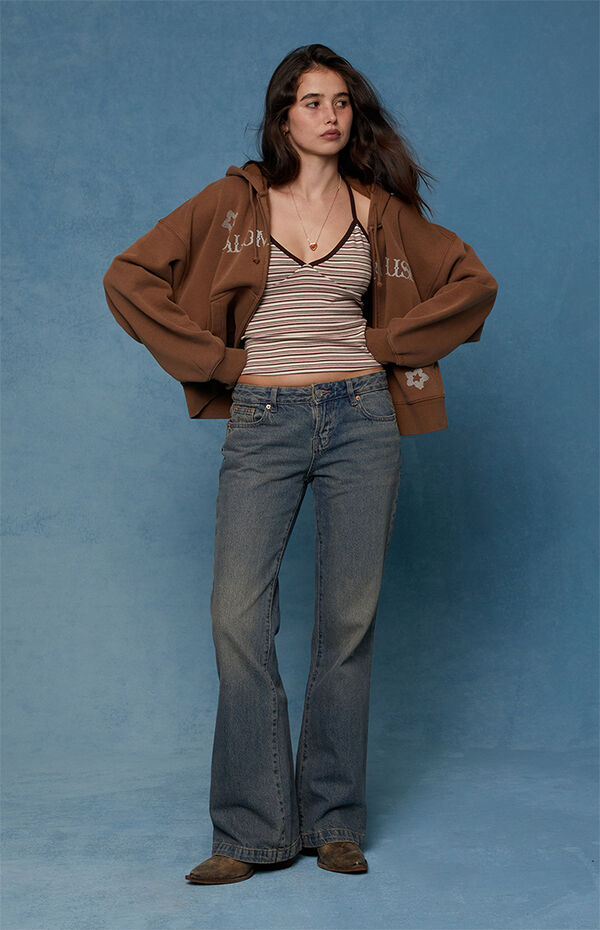 Jade Low Rise Bootcut Jeans Button Pocket Dark Blue