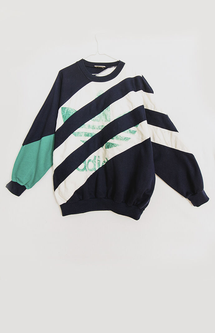 GOAT Vintage Upcycled Striped Adidas Crew Neck Sweatshirt PacSun