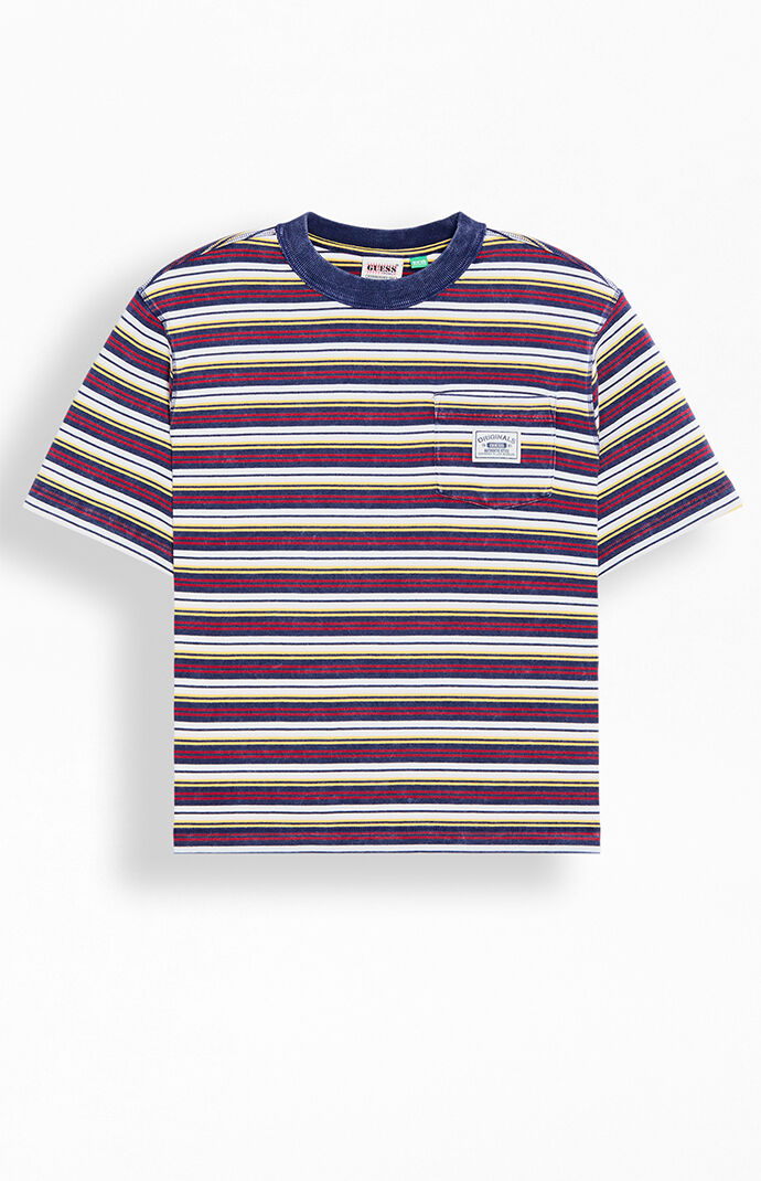 Guess Jeans Striped Cropped Boxy Pocket T-Shirt
