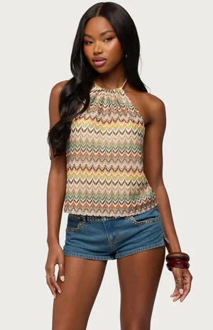 Kelsie Zigzag Crochet Halter Top image number 1