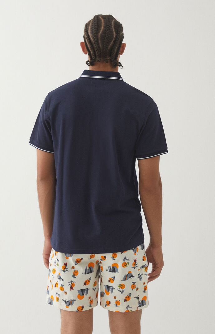 Navy Pique Stripe Polo Shirt