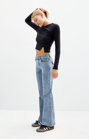Stretch Medium Indigo Low Rise Bootcut Jeans image number 1