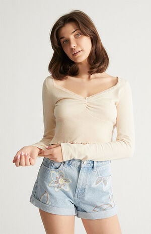 Eco Flower Light Blue Mom Shorts image number 1