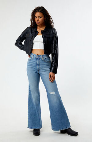 Medium Indigo Ripped Ribcage Bell Jeans image number 1