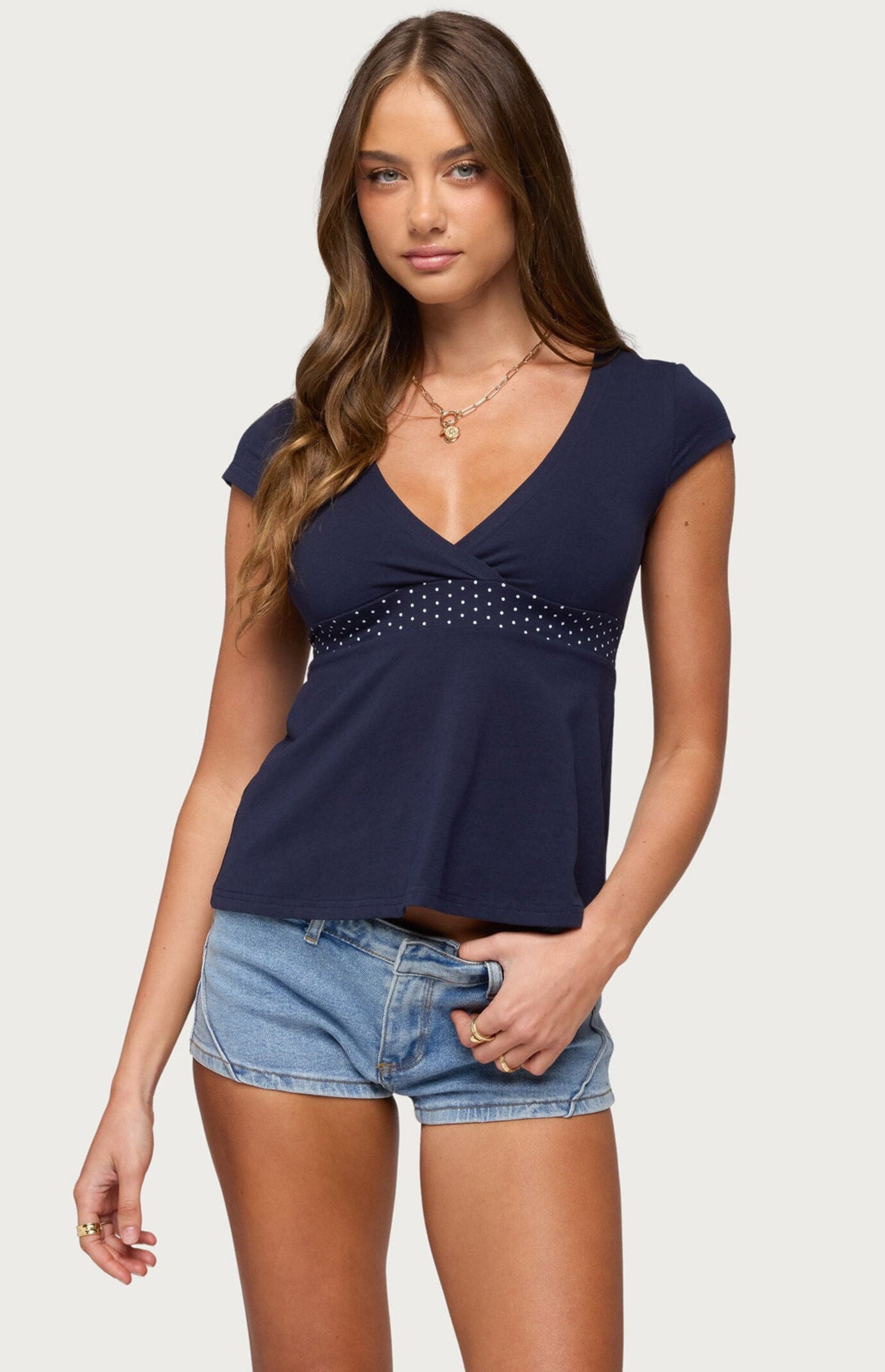 Edikted Indygo Polka Dot Top