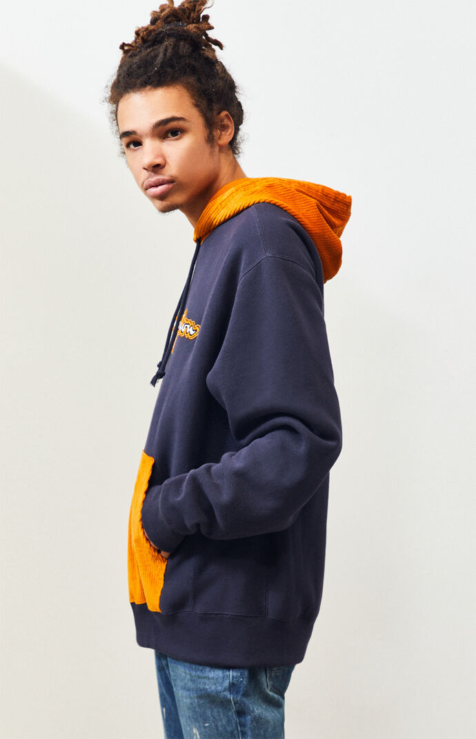 champion corduroy piecing pullover hoodie