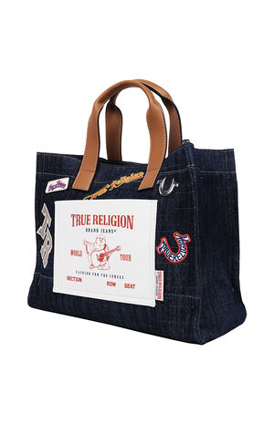 Andy Dark Denim Multi Patch Medium Tote Bag image number 3