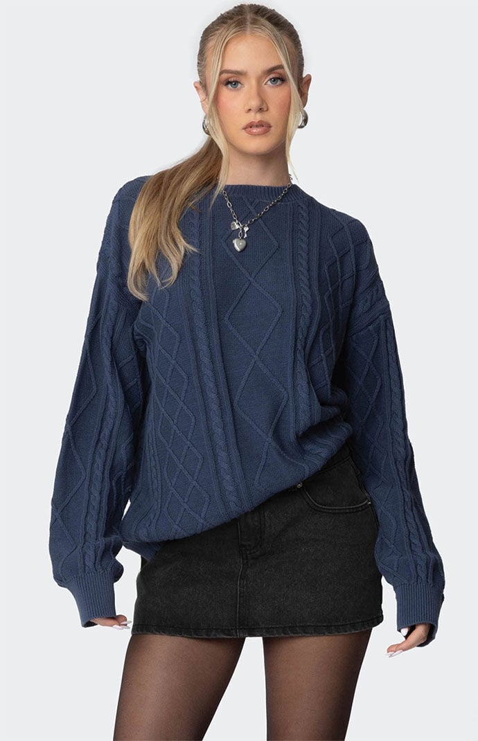Edikted Jessy Cable Knit Oversized Sweater | PacSun